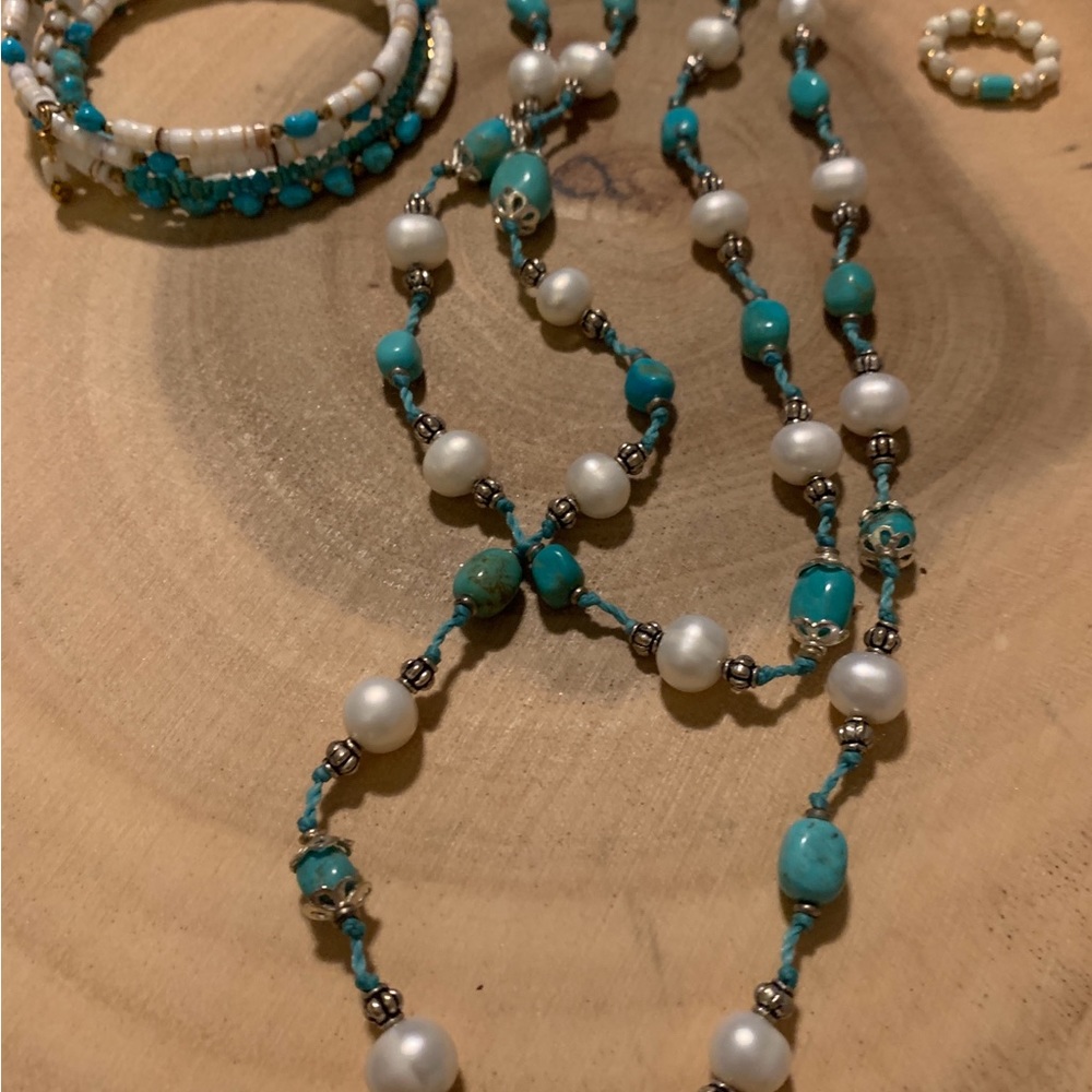 Handmade Turquoise Necklace Bracelet and Ring Set